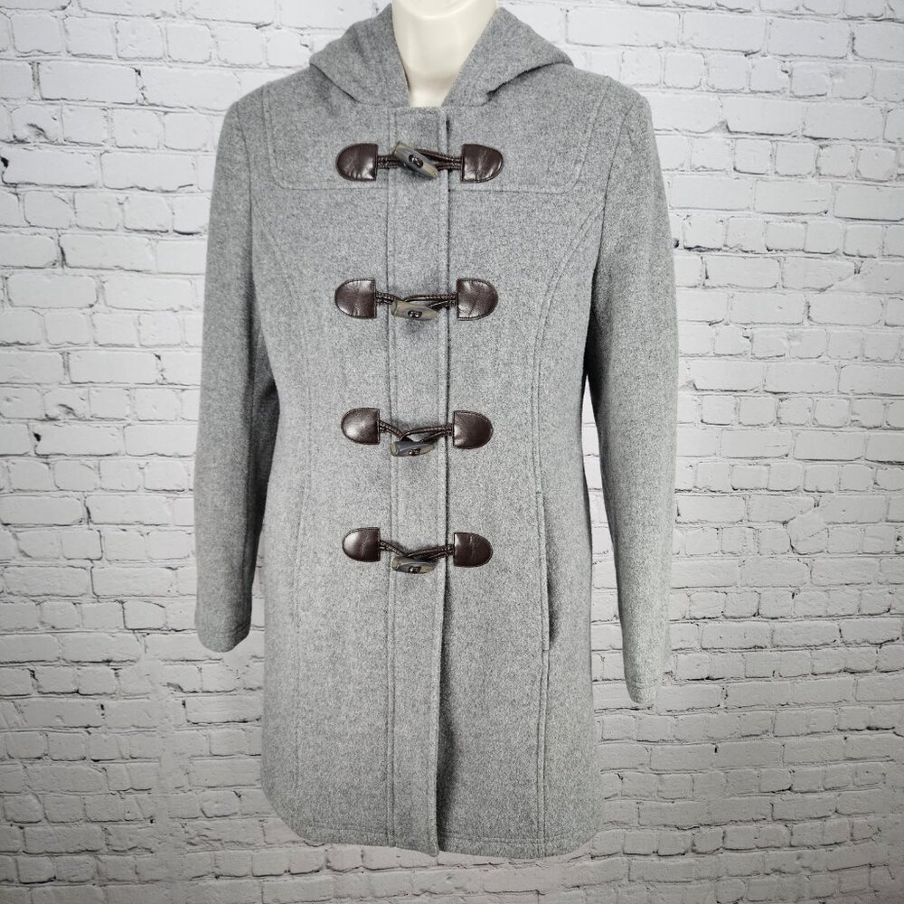LL Bean Grey 100% Wool Bellandi Italian Fabric Insulated Hooded Toggle Coat 4R